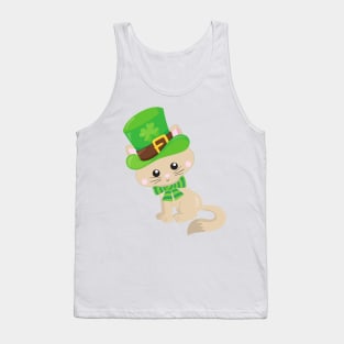 Saint Patrick's Day Cat, Leprechaun Hat, Clovers Tank Top